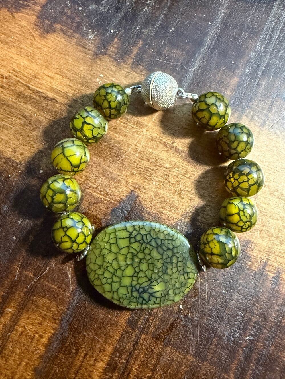 Natural Yellow Dragon Vein Agate Bead Bracelet Toggle Clasp Statement